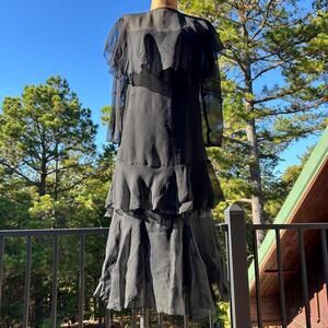 Vintage 20s/30s Silk Chiffon Tiered Flowy Ruffled Minimalist Flapper Dress XXS